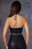 Vegan Leather Corset Crop Top in Midnight Black sold by Oh Polly