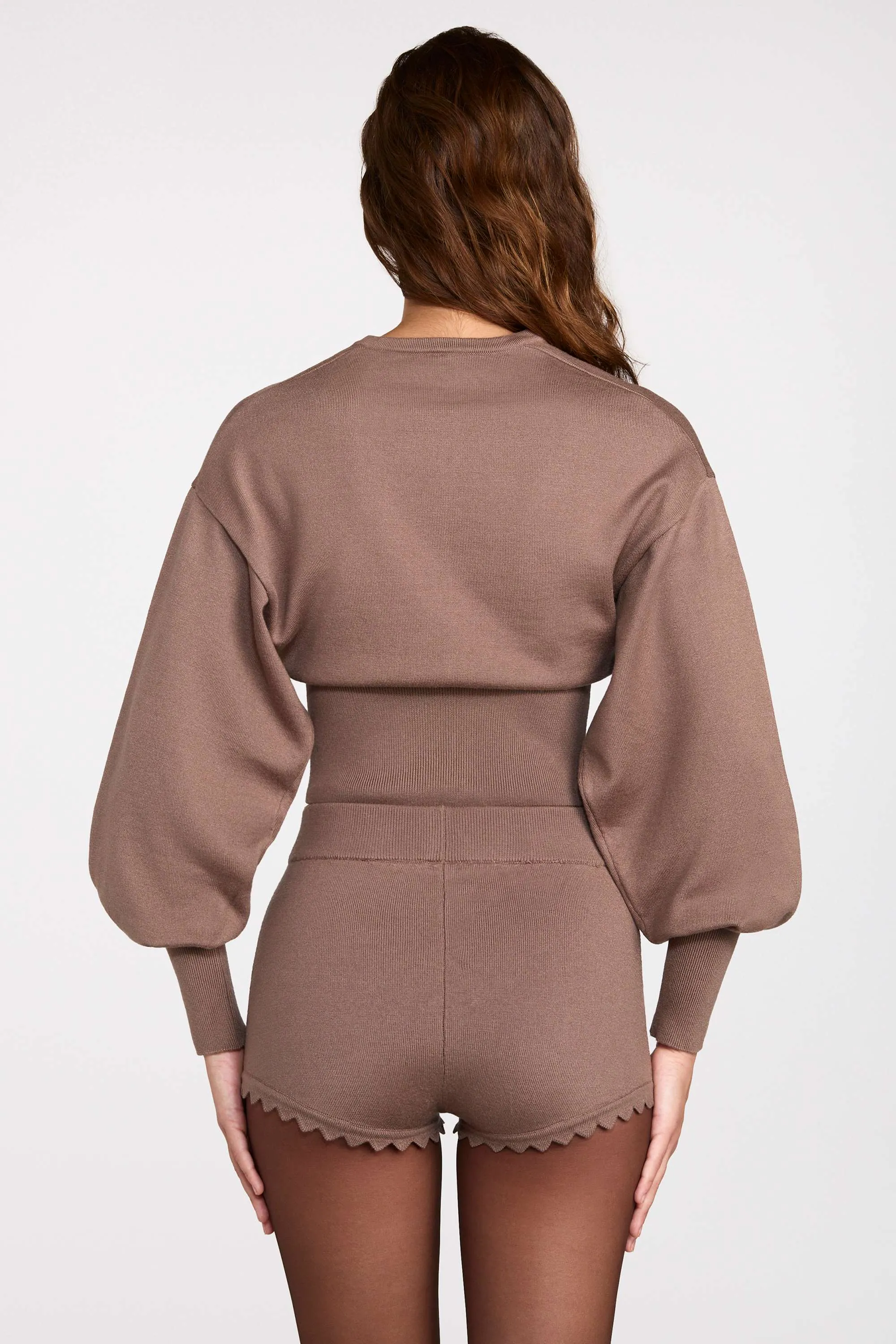 Knit Long-Sleeve Cardigan in Mocha sold by Oh Polly product image thumbnail 3