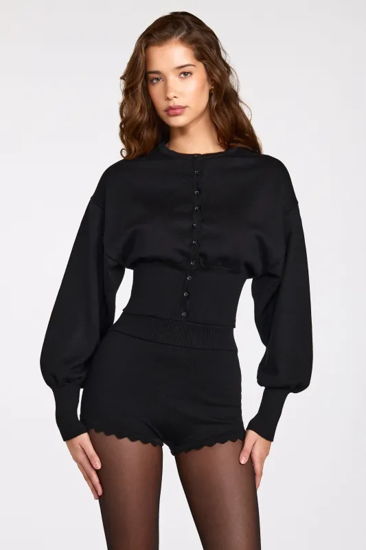 Knit Long-Sleeve Cardigan in Black sold by Oh Polly