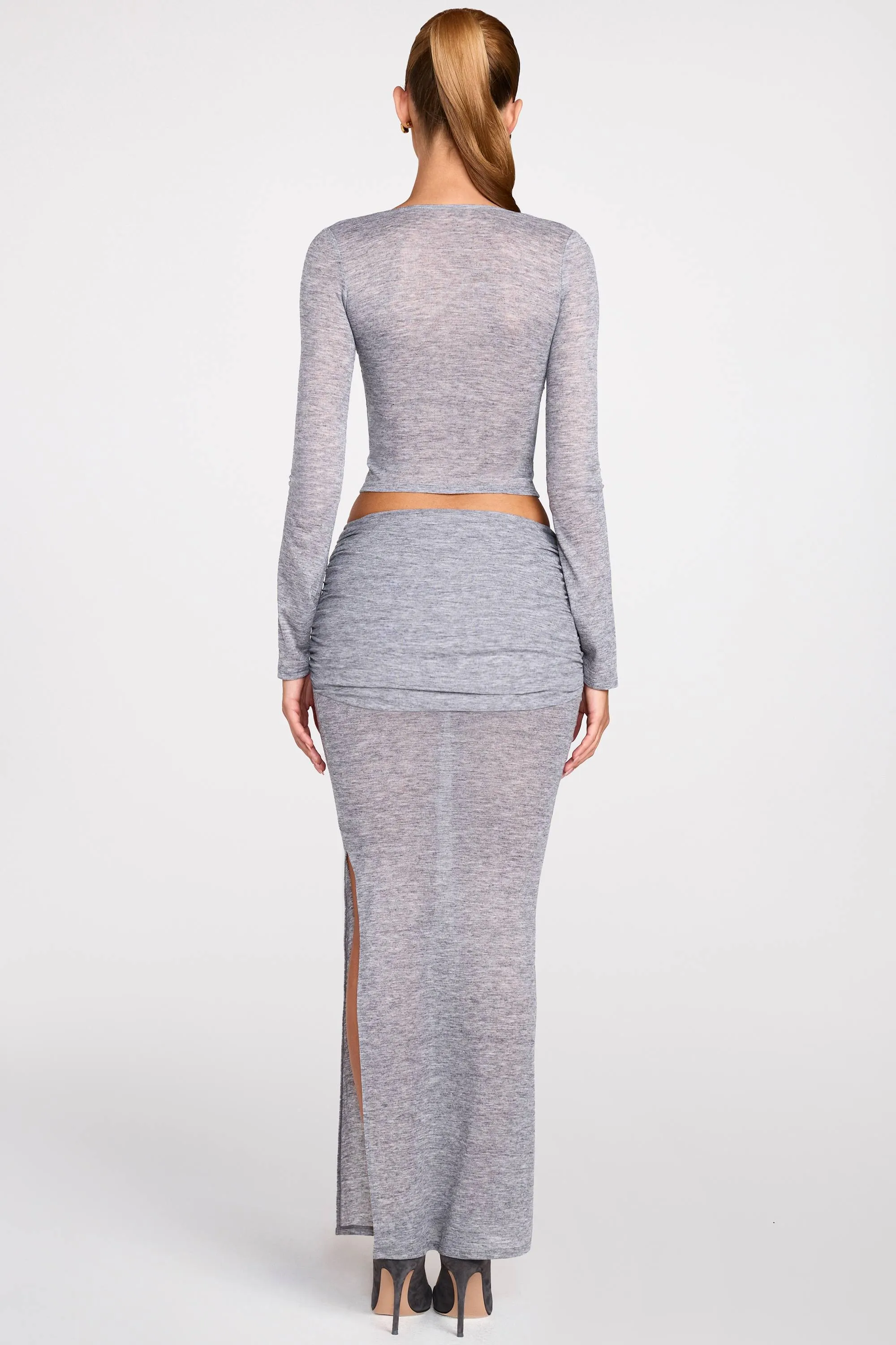 Sheer Jersey Low-Rise Draped Maxi Skirt in Grey sold by Oh Polly product image thumbnail 3