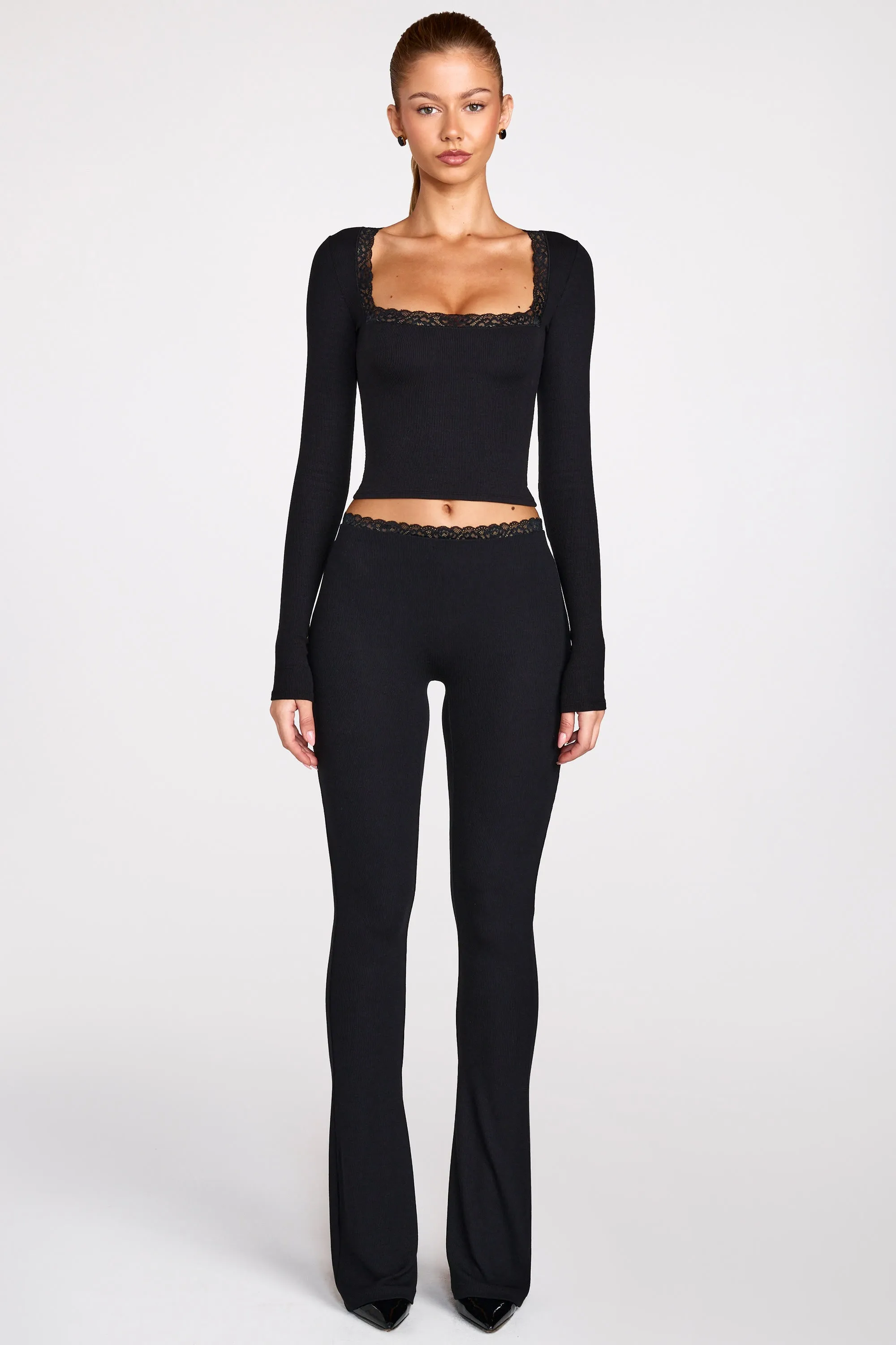 Ribbed Modal Square-Neck Long-Sleeve Top in Black sold by Oh Polly product image thumbnail 5