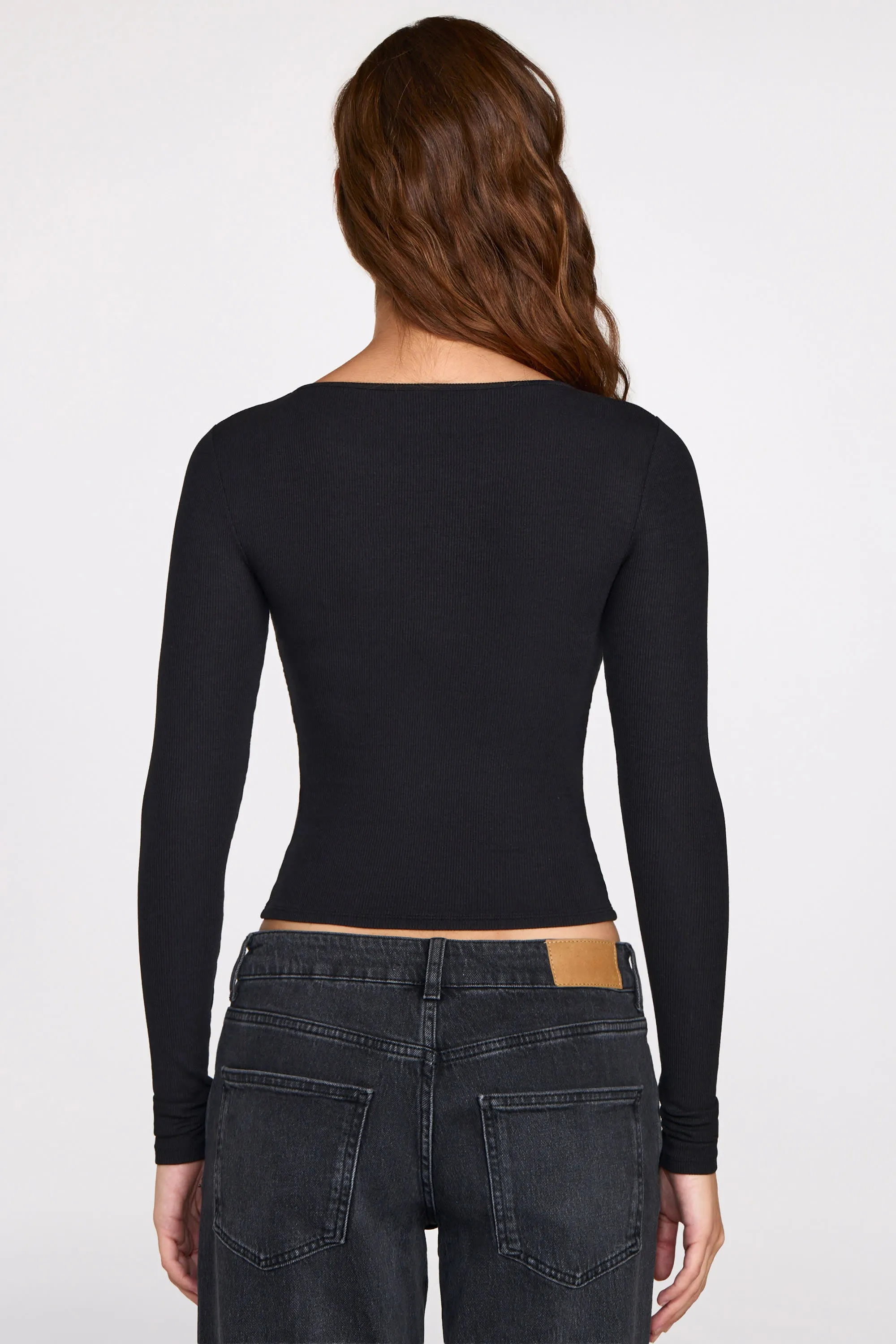 Ribbed Modal Ruched Long-Sleeve Top in Black sold by Oh Polly product image thumbnail 3