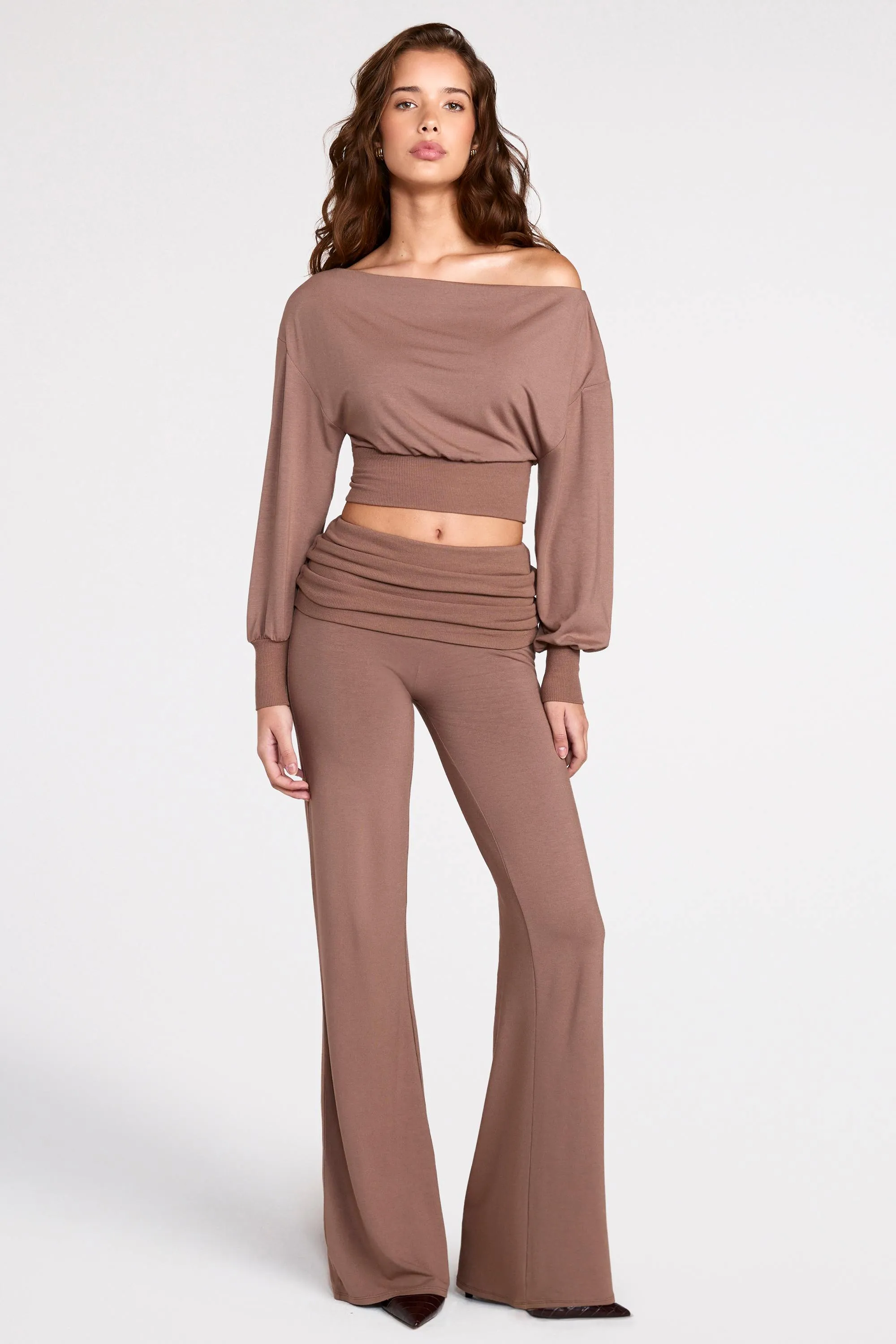 Modal Low-Rise Straight-Leg Trousers in Mocha sold by Oh Polly