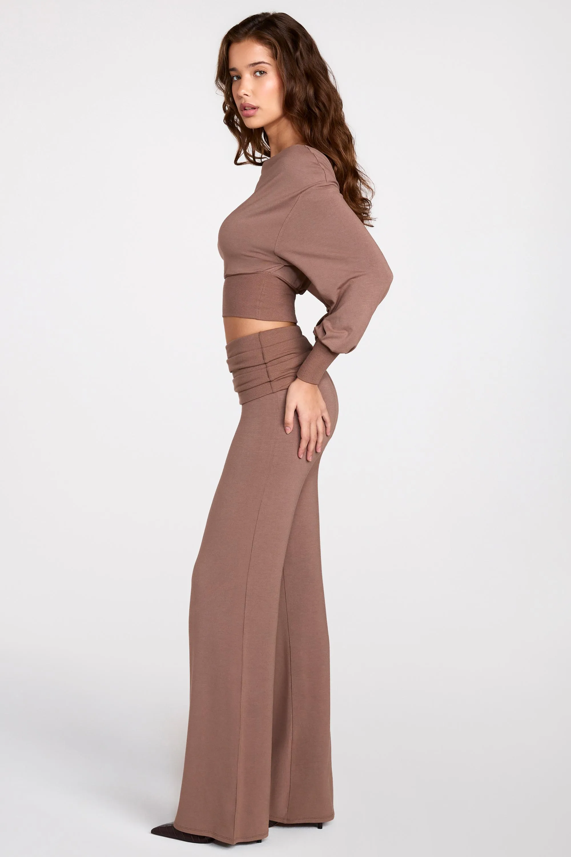 Modal Low-Rise Straight-Leg Trousers in Mocha sold by Oh Polly product image thumbnail 4