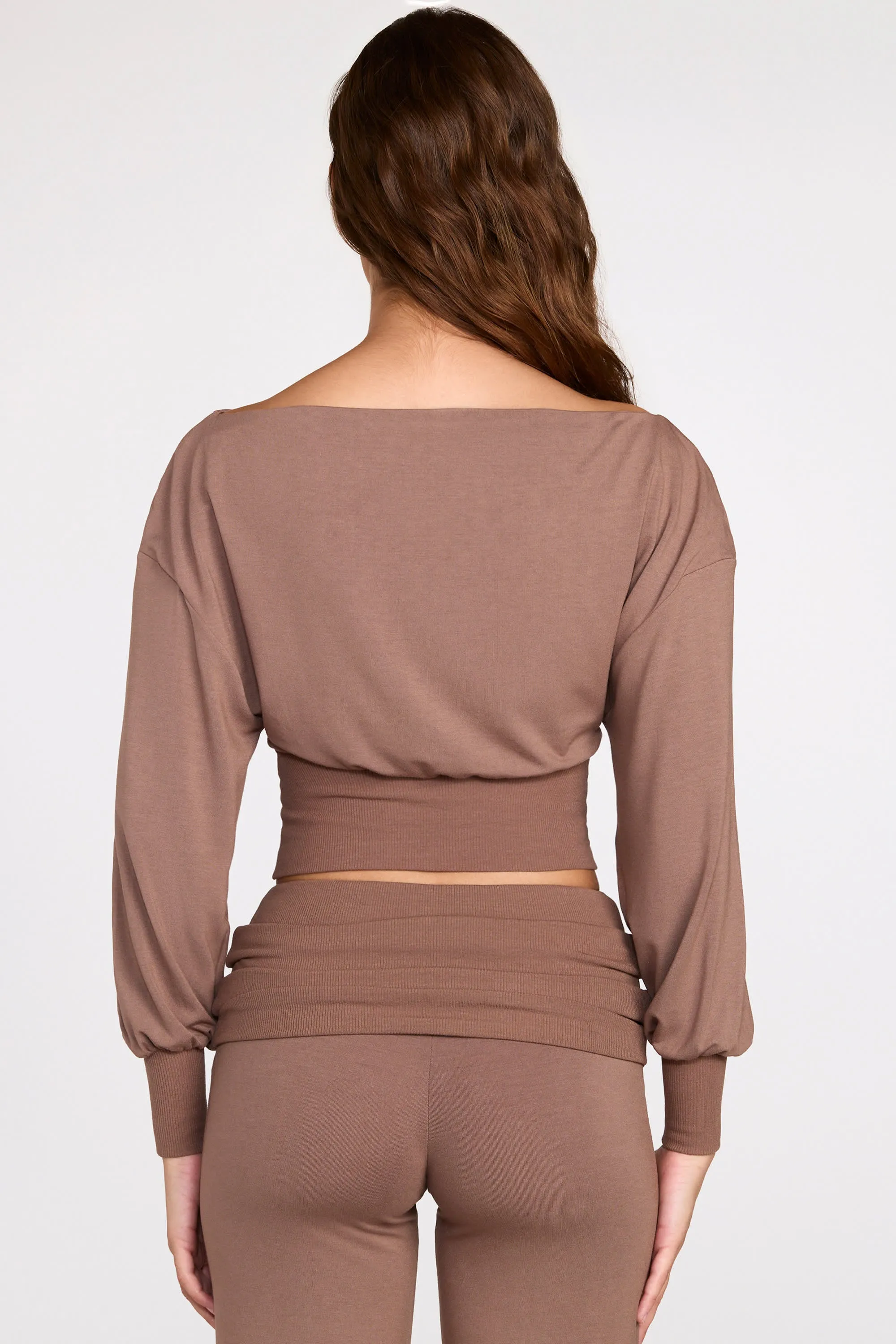 Modal Off-Shoulder Long-Sleeve Top in Mocha sold by Oh Polly product image thumbnail 3
