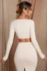 Long Sleeve Ruched Crop Top in Cream sold by Oh Polly