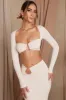 Long Sleeve Ruched Crop Top in Cream sold by Oh Polly