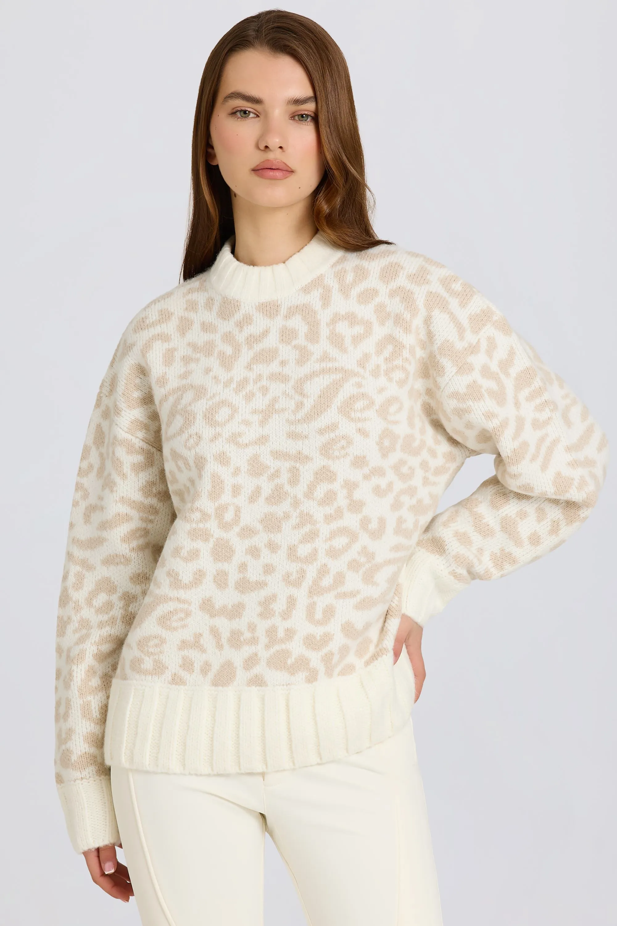 Jacquard-Knit Oversized Jumper in Ice sold by Oh Polly