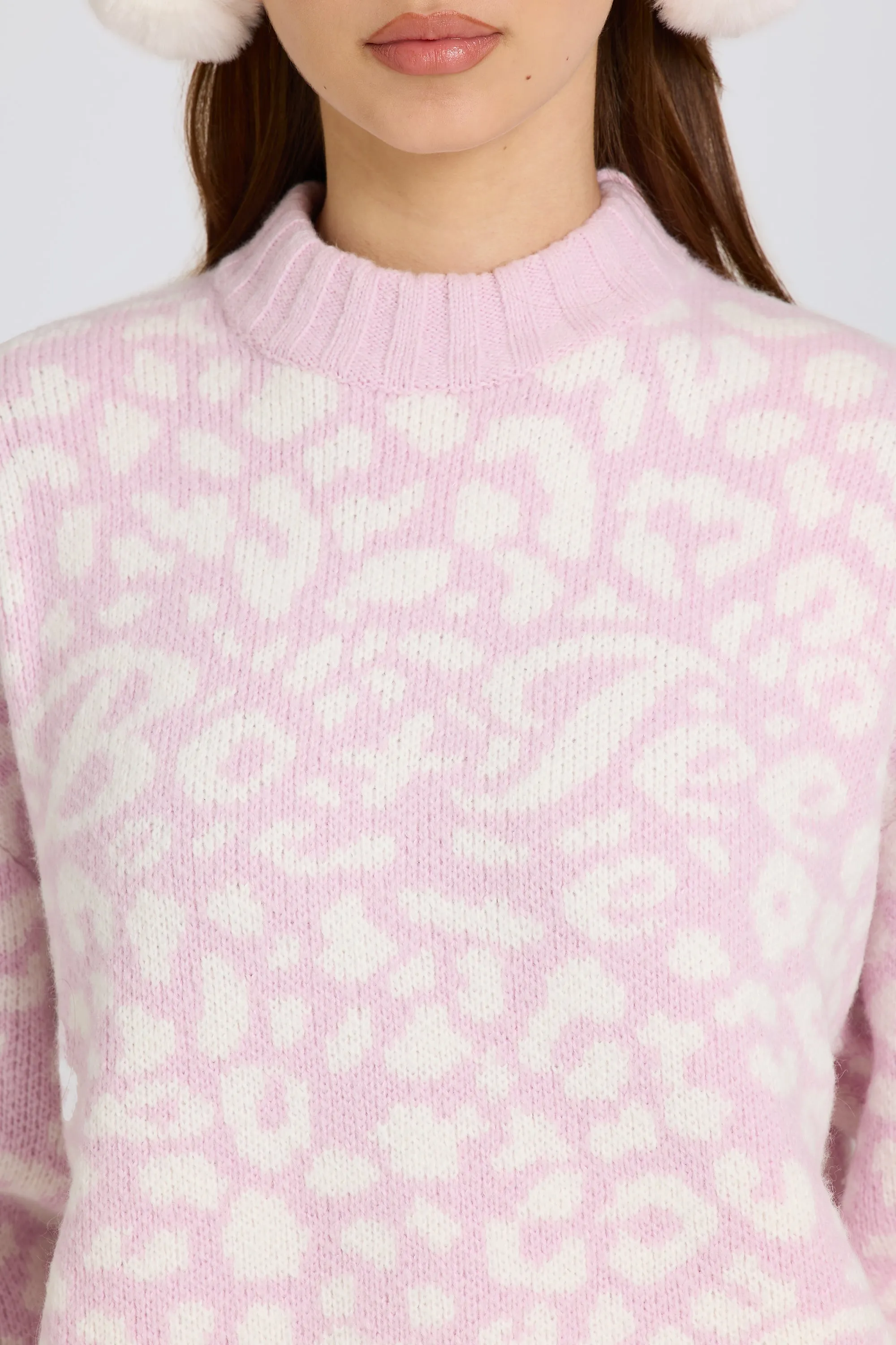 Jacquard-Knit Oversized Jumper in Pink sold by Oh Polly product image thumbnail 5