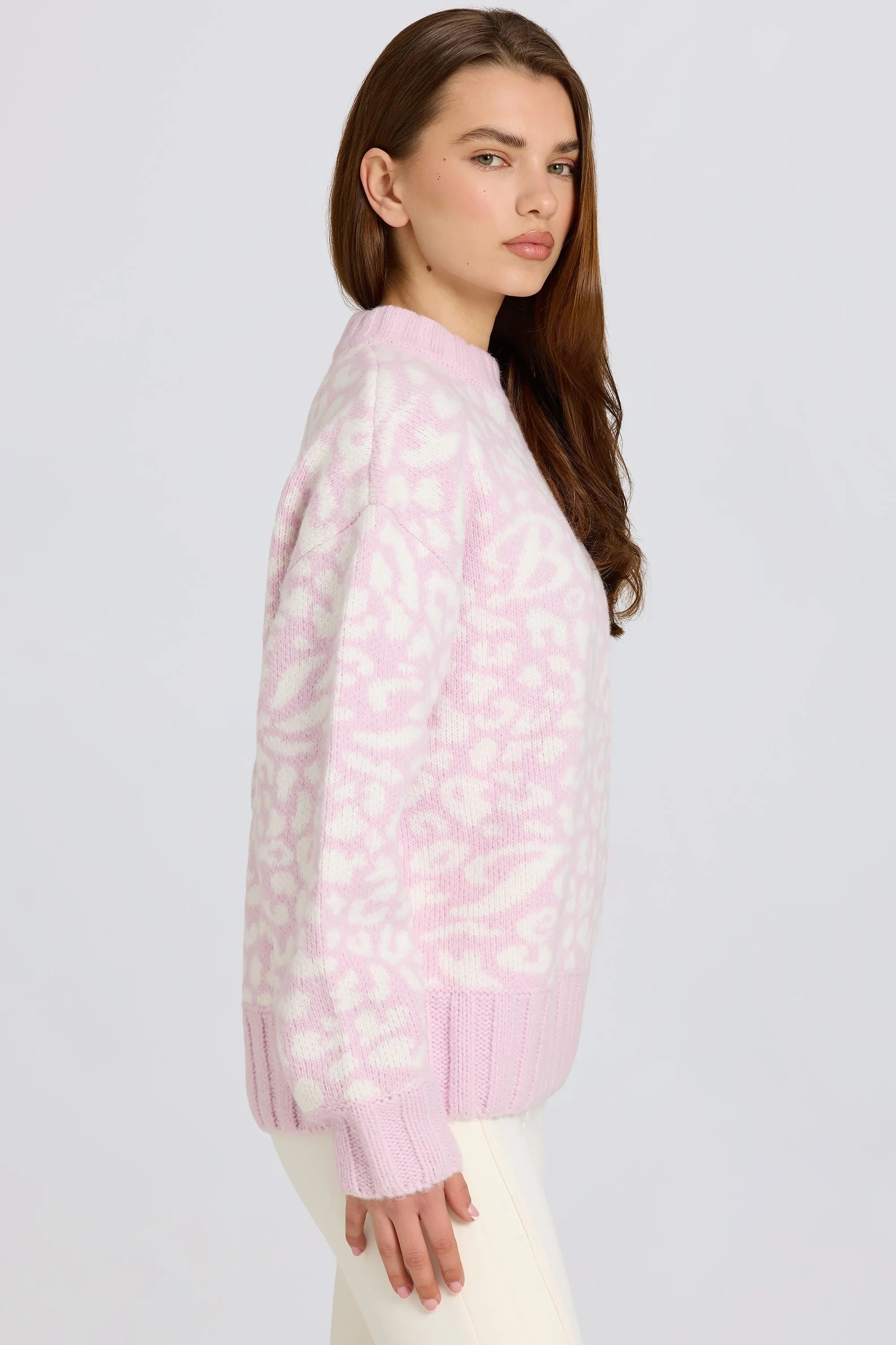 Jacquard-Knit Oversized Jumper in Pink sold by Oh Polly product image thumbnail 4