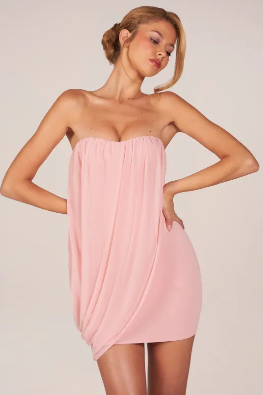 Bandeau Draped Mini Dress in Blush Pink sold by Oh Polly