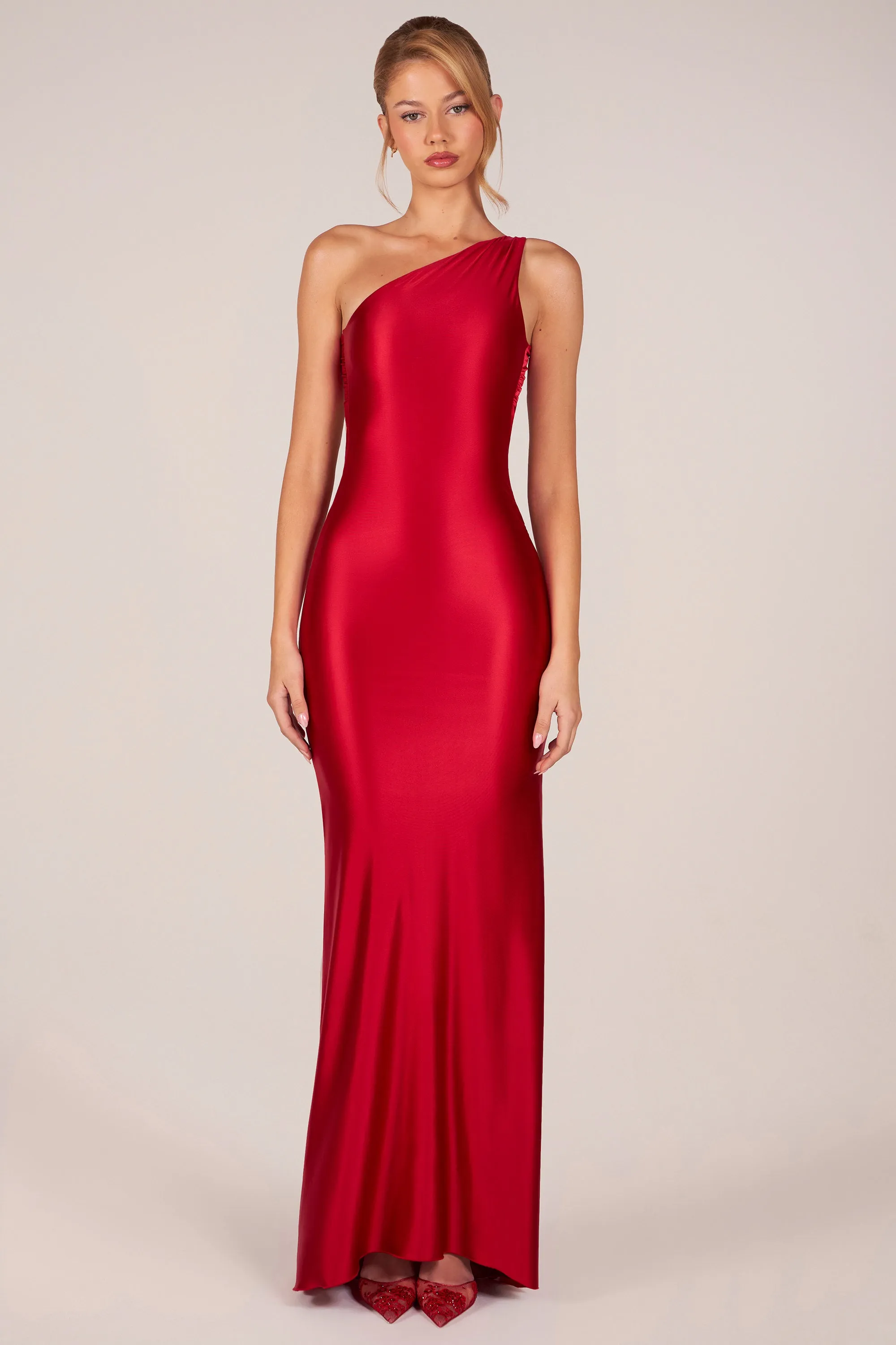 Asymmetric Tie-Back Gown in Cherry sold by Oh Polly product image thumbnail 2
