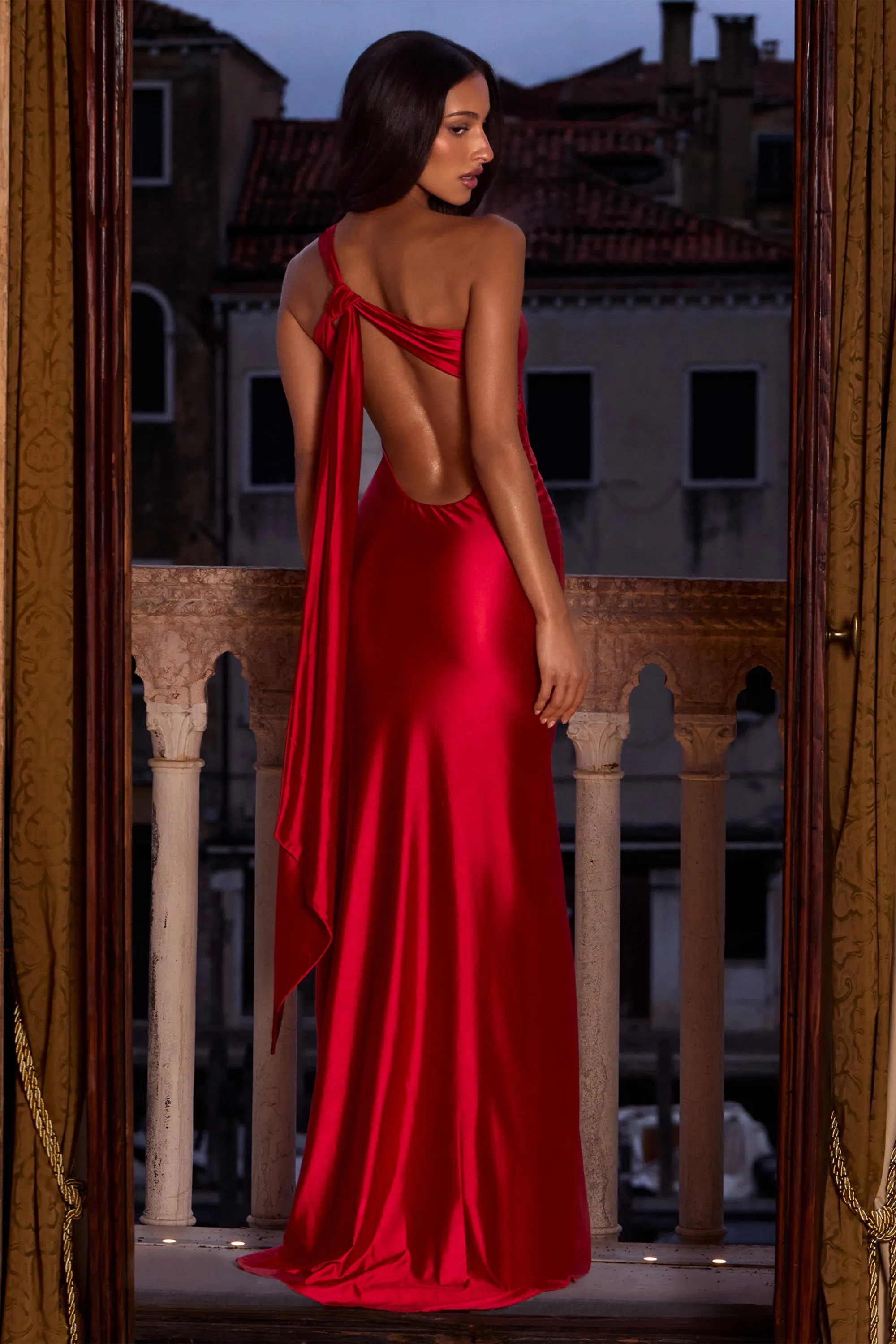 Asymmetric Tie-Back Gown in Cherry sold by Oh Polly product image thumbnail 3