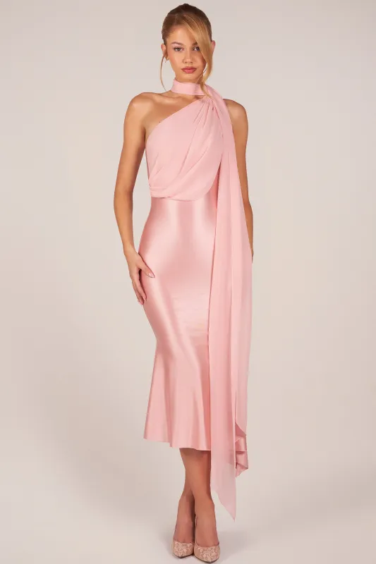 Scarf-Detail Midaxi Dress in Blush Pink made by Oh Polly