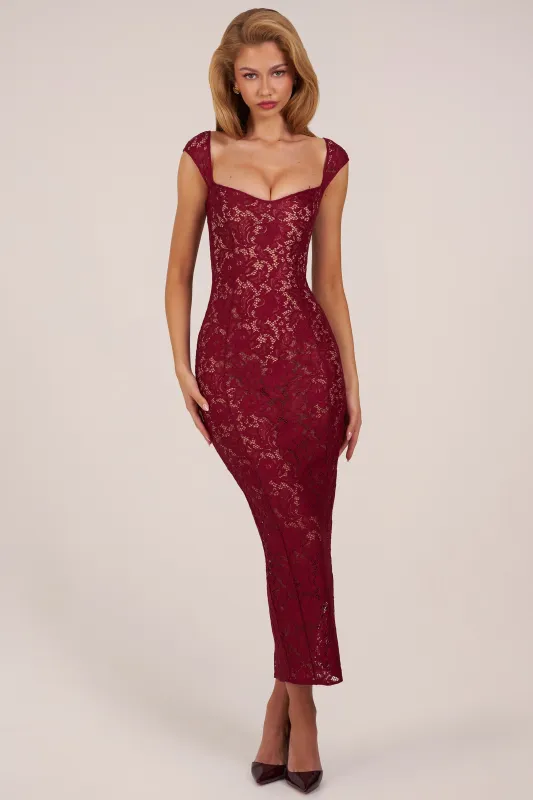 Sweetheart-Neck Maxi Dress in Cherry Red made by Oh Polly