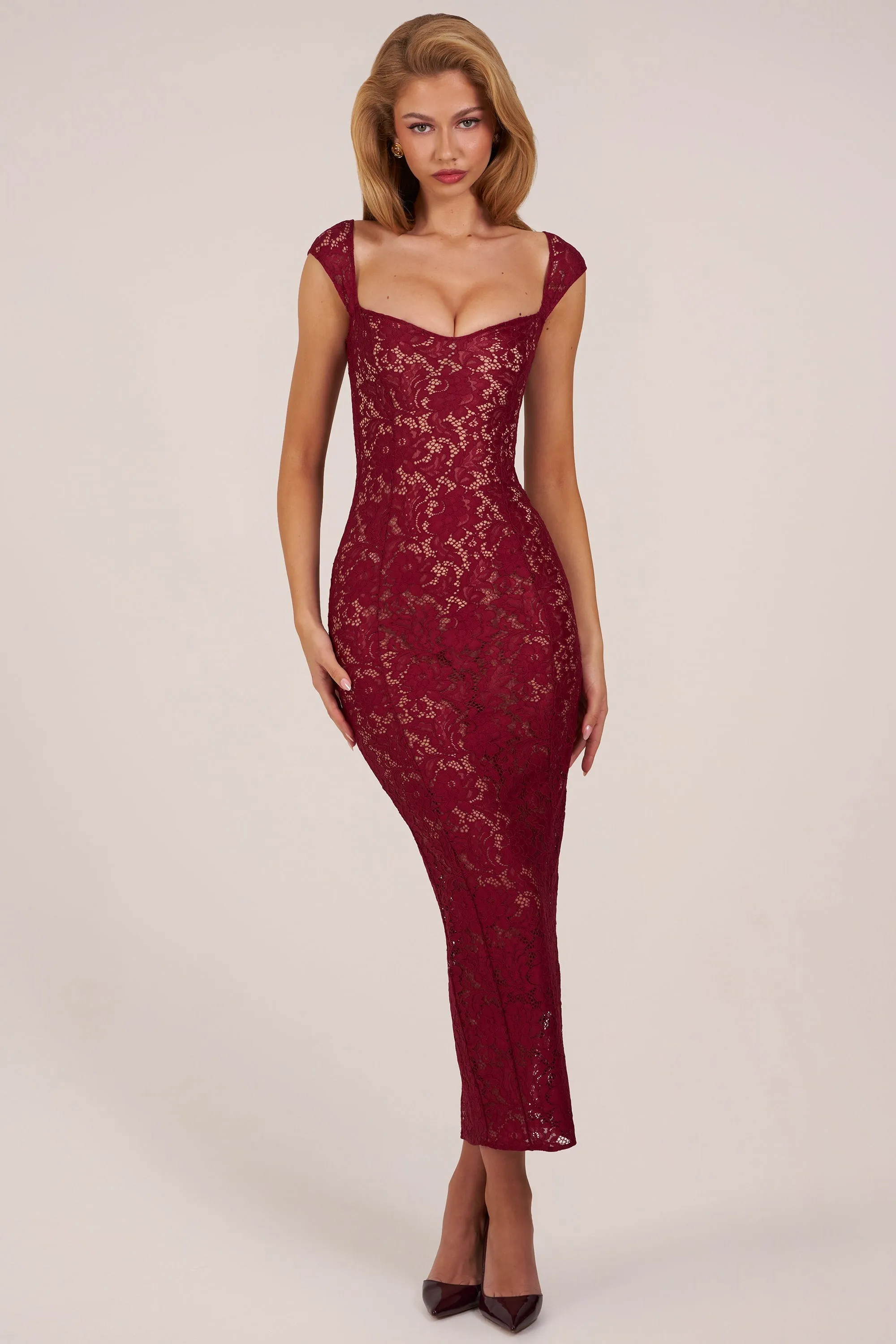 Sweetheart-Neck Maxi Dress in Cherry Red sold by Oh Polly