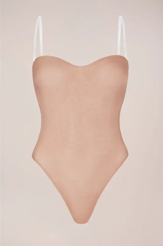 Strapless Bodysuit in Warm Peach sold by Oh Polly