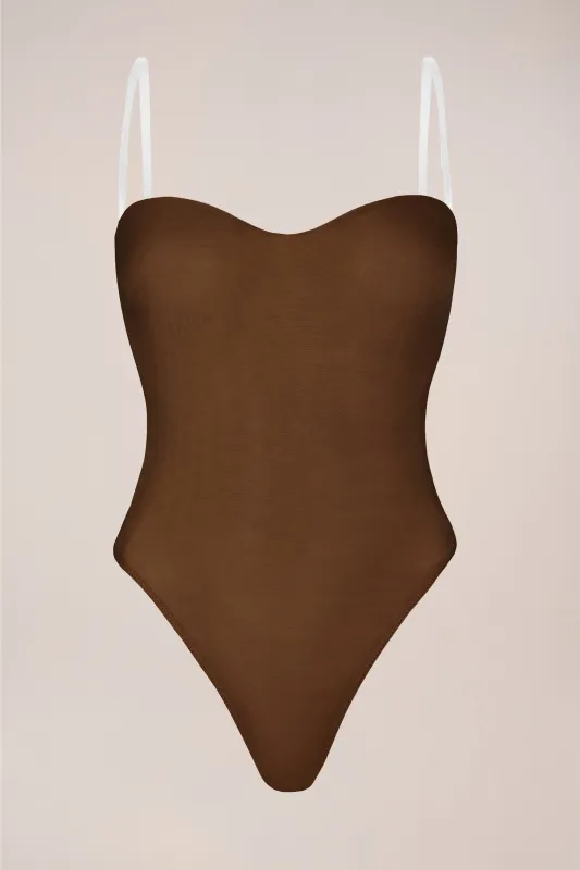 Strapless Bodysuit in Chestnut sold by Oh Polly