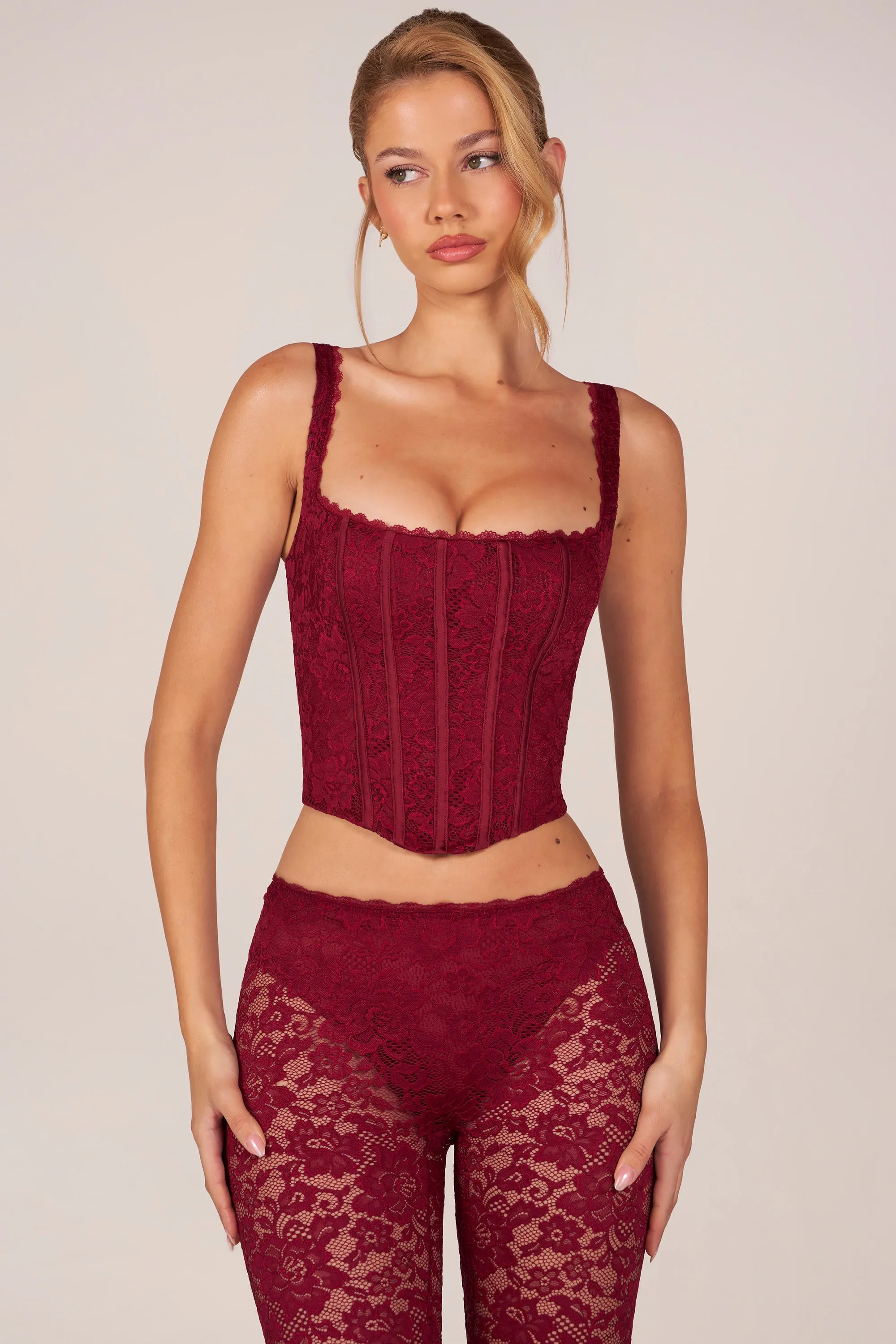 Lace-Up Corset Top in Cherry Red sold by Oh Polly product image thumbnail 5