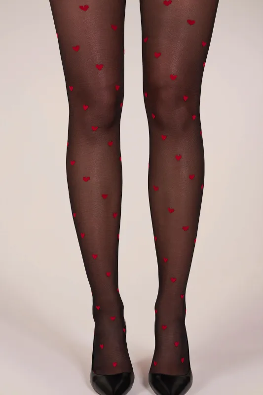 Loveheart Print Tights in Black made by Oh Polly