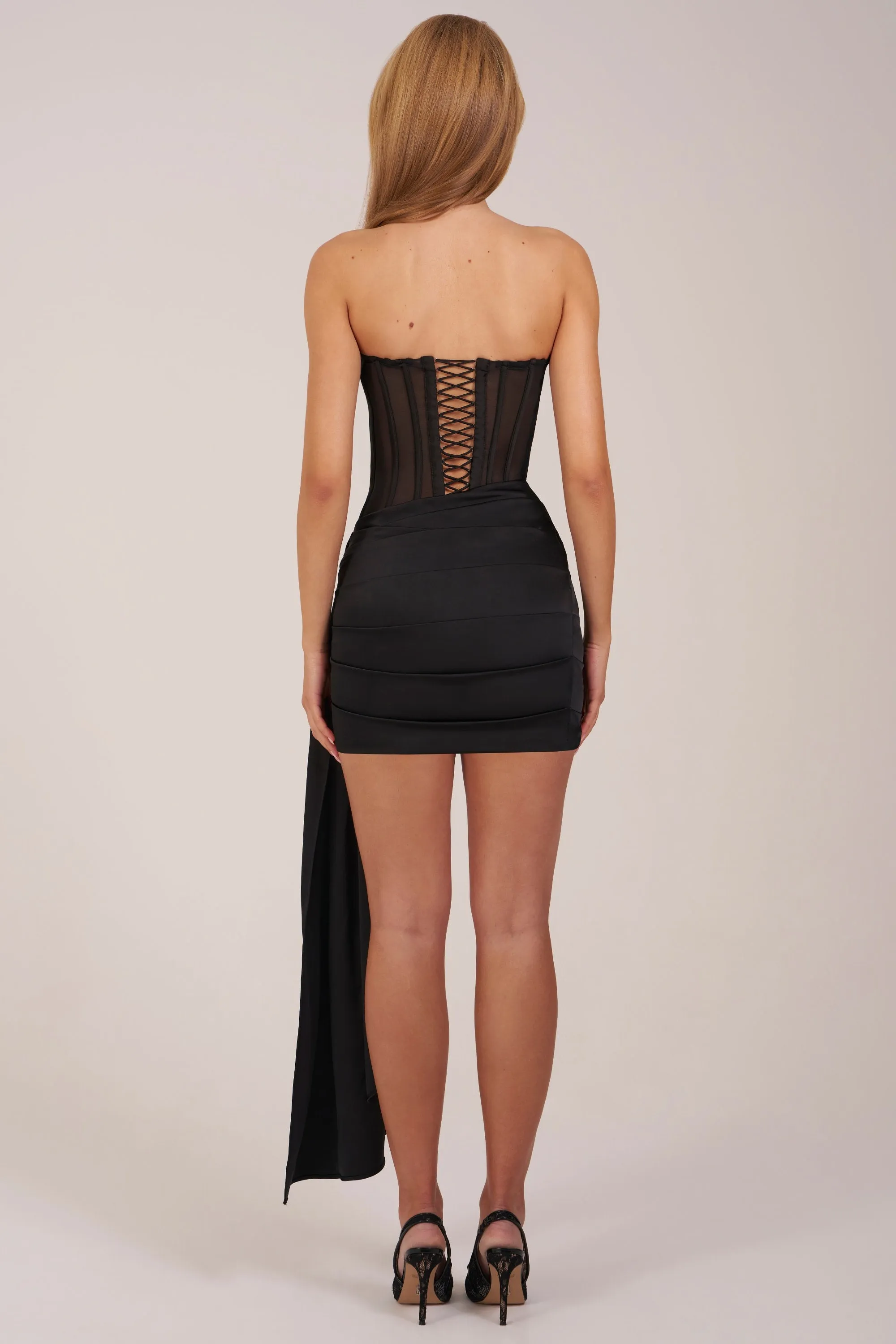 Bandeau Lace-Up Corset Mini Dress in Black sold by Oh Polly product image thumbnail 2