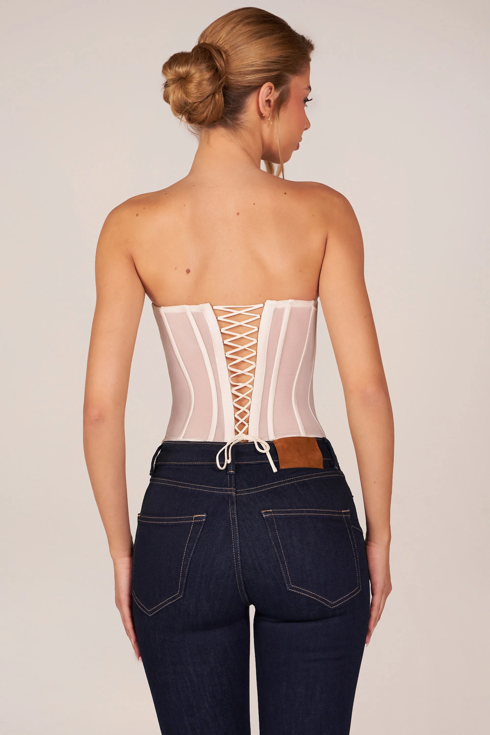 Bandeau Lace-Up Corset Top in Ivory sold by Oh Polly product image thumbnail 3