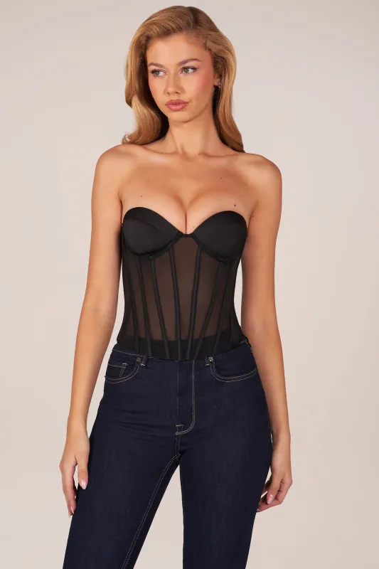 Bandeau Lace-Up Corset Top  in Black sold by Oh Polly