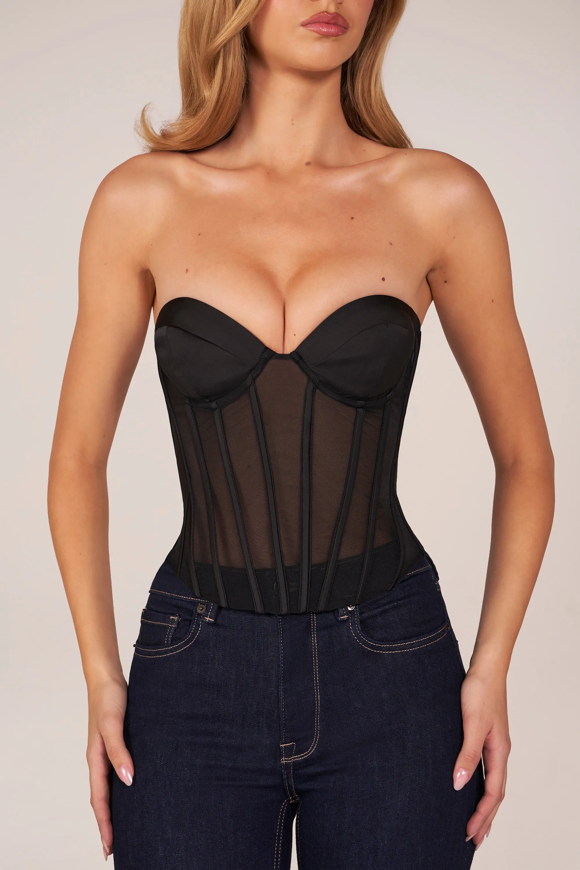 Bandeau Lace-Up Corset Top in Black sold by Oh Polly product image thumbnail 4