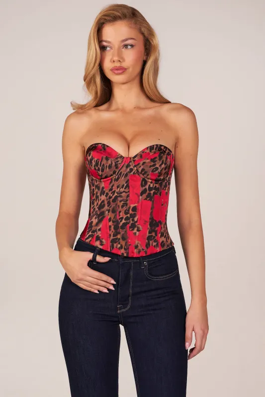 Bandeau Lace-Up Corset Top  in Rose Leopard Print sold by Oh Polly