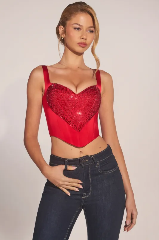 Sweetheart-Neck Lace-Up Corset Top in Rose Red sold by Oh Polly
