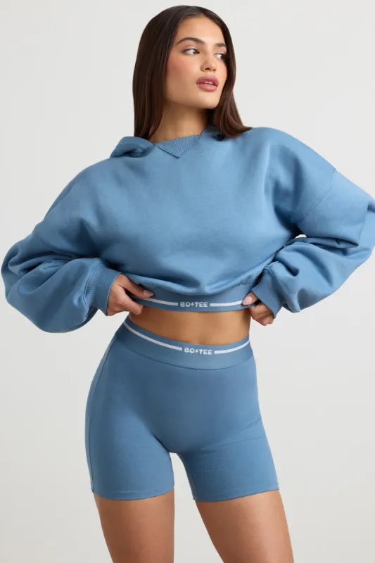 Stretch Cotton Fleece Cropped Hoodie in Steel Blue made by Bo + Tee