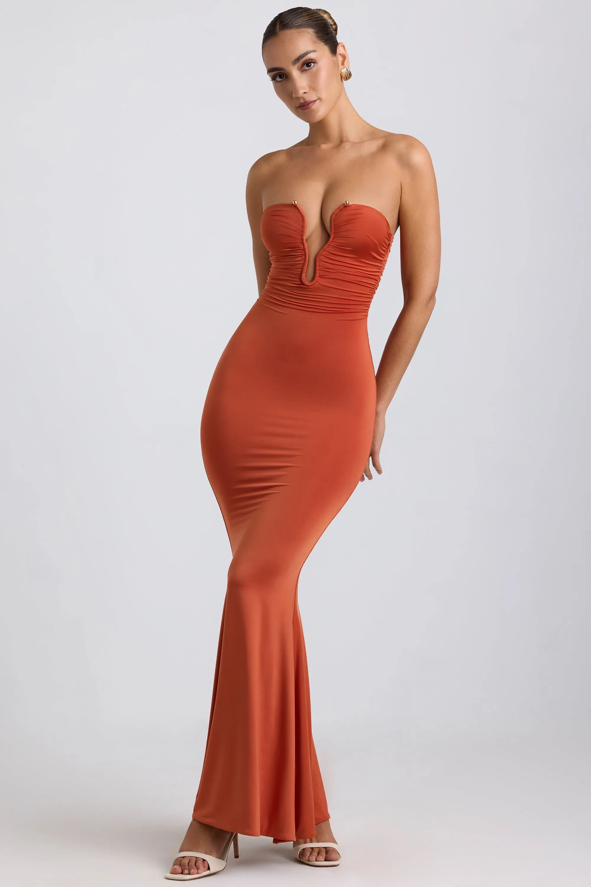 Slinky Jersey Hardware Detail Strapless Maxi Dress in Burnt Orange sold by Oh Polly product image thumbnail 5