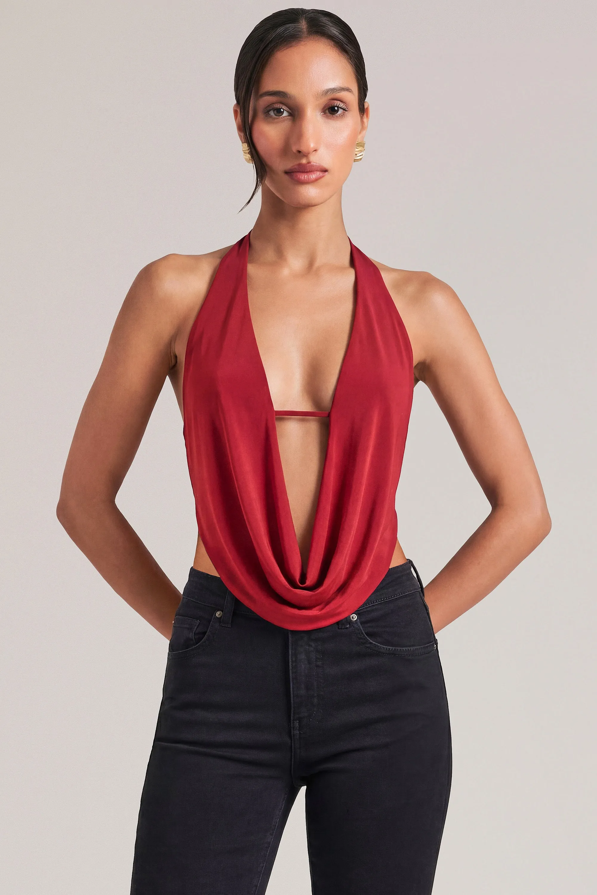 Draped Cowl Top in Cherry Red sold by Oh Polly product image thumbnail 4