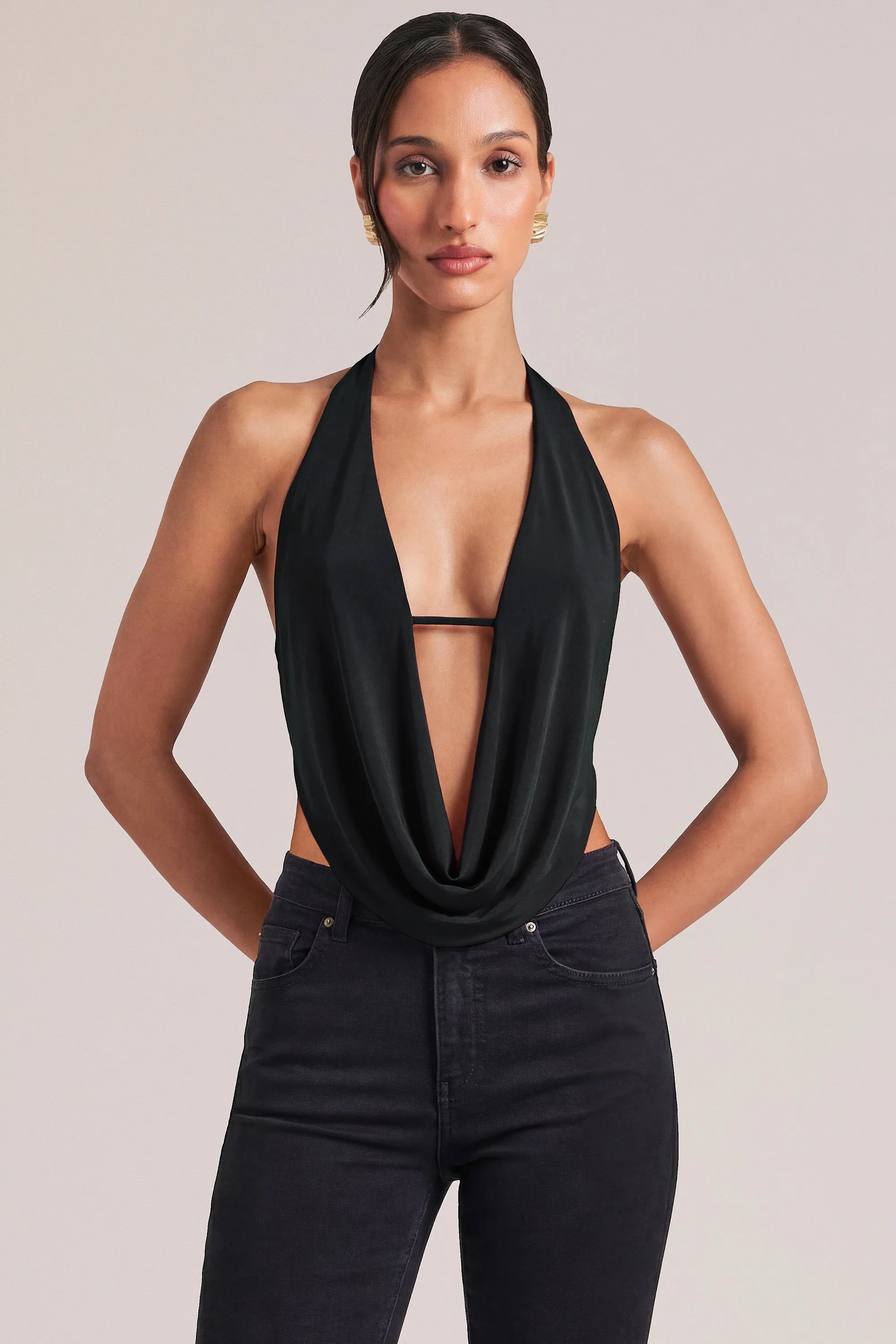 Draped Cowl Top in Black sold by Oh Polly product image thumbnail 4