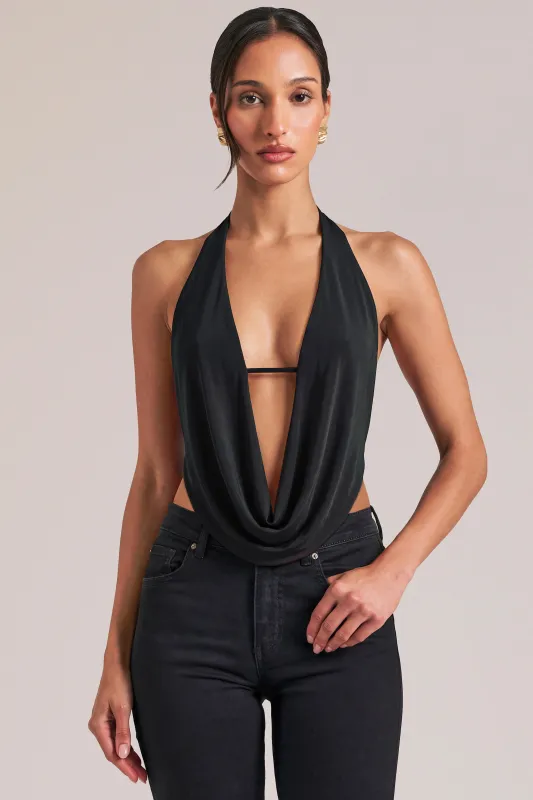 Draped Cowl Top in Black made by Oh Polly