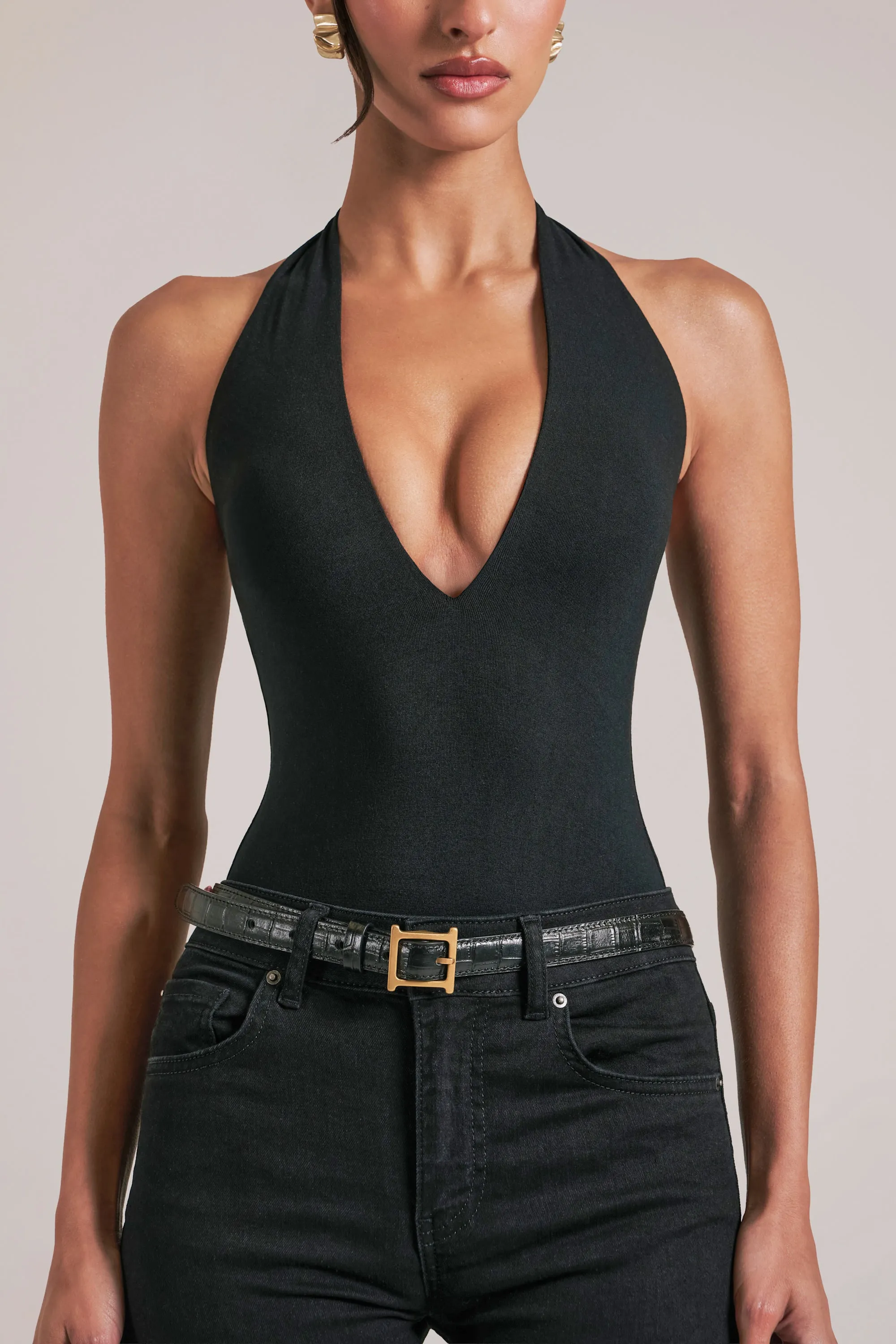 Deep Plunge Halterneck Bodysuit in Black sold by Oh Polly product image thumbnail 4