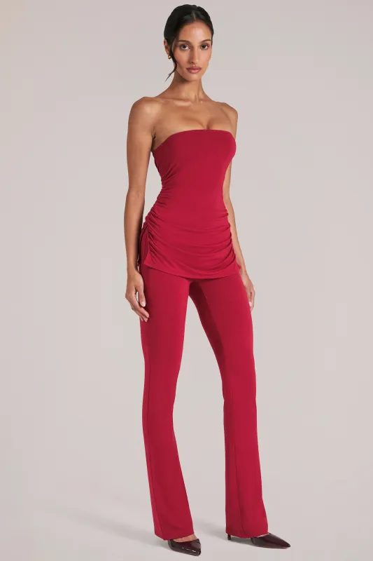 Mid-Rise Fitted Trousers  in Cherry Red sold by Oh Polly