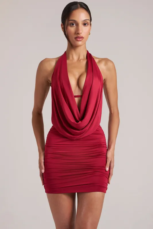 Draped Cowl Mini Dress in Cherry Red sold by Oh Polly