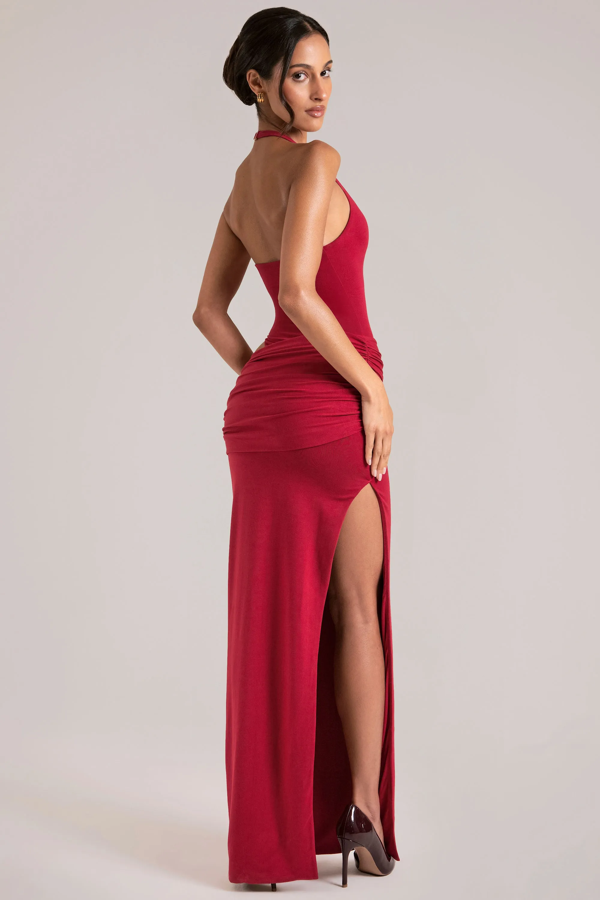 Deep Plunge Halterneck Maxi Dress in Cherry Red sold by Oh Polly product image thumbnail 2