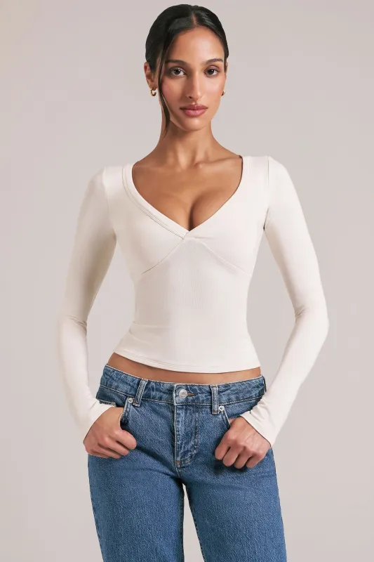 V-Neck Long-Sleeve Top  in Ivory sold by Oh Polly