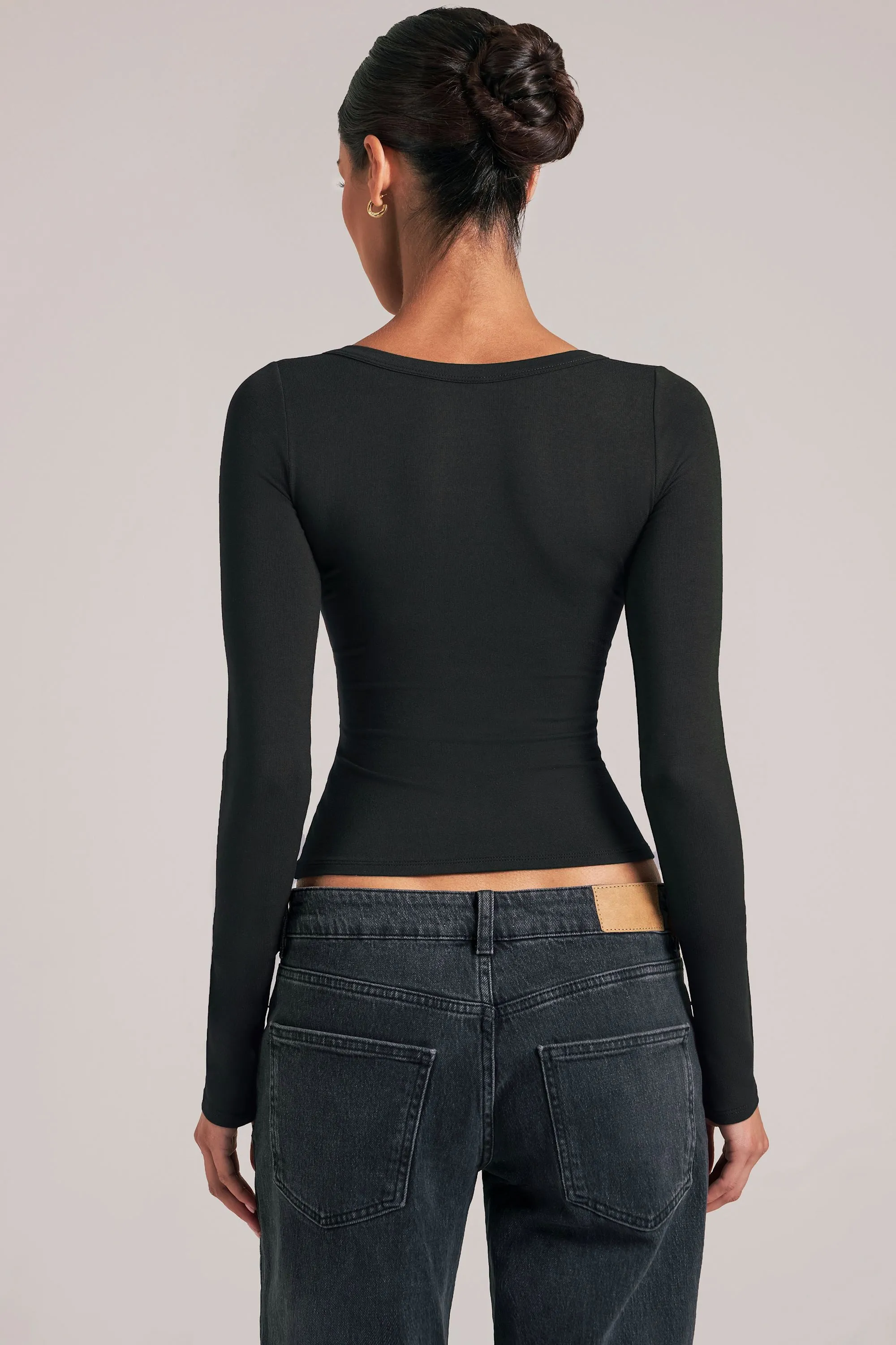 V-Neck Long-Sleeve Top in Black sold by Oh Polly product image thumbnail 2