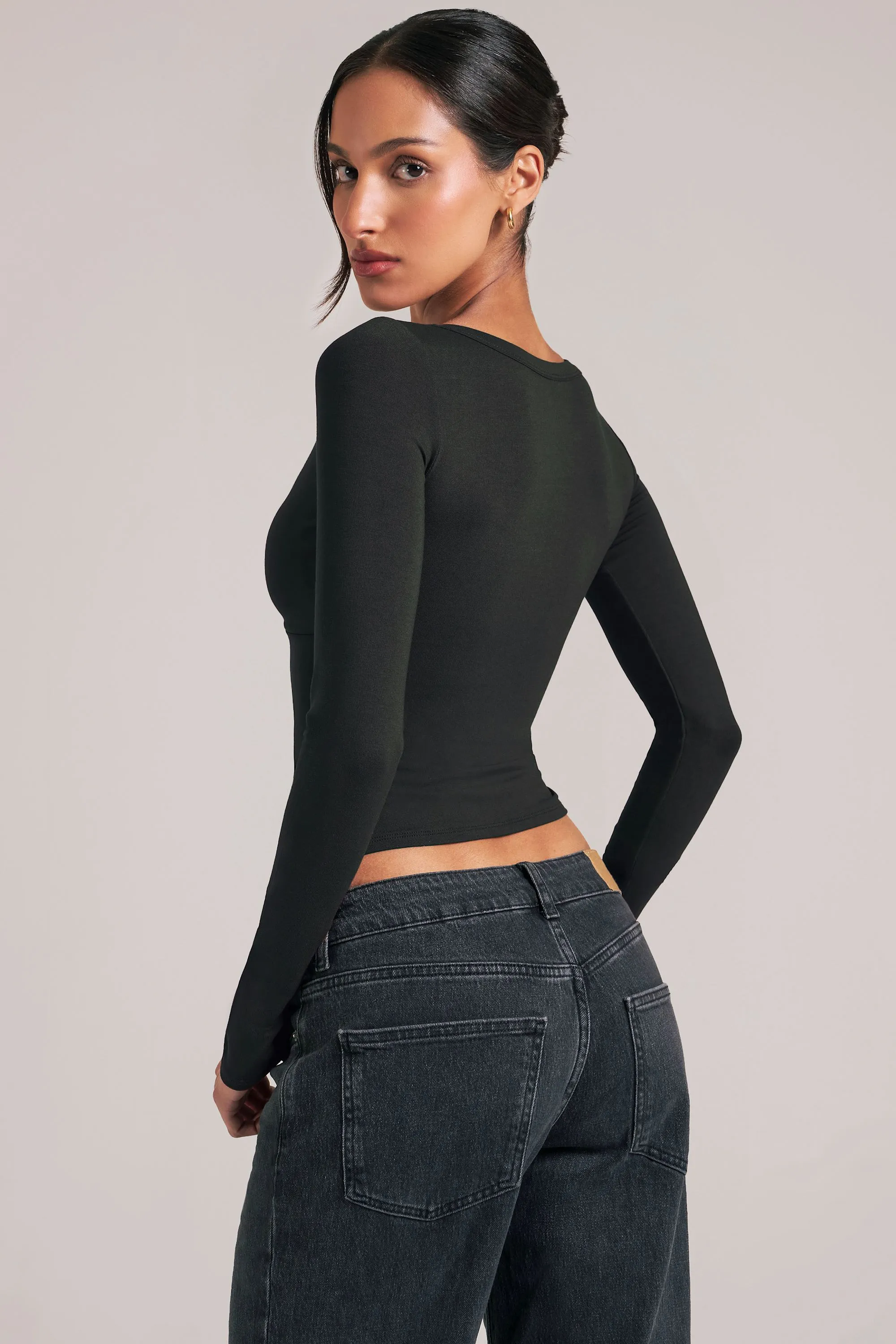 V-Neck Long-Sleeve Top in Black sold by Oh Polly product image thumbnail 5