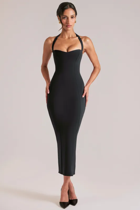 Halterneck Midaxi Dress in Black sold by Oh Polly