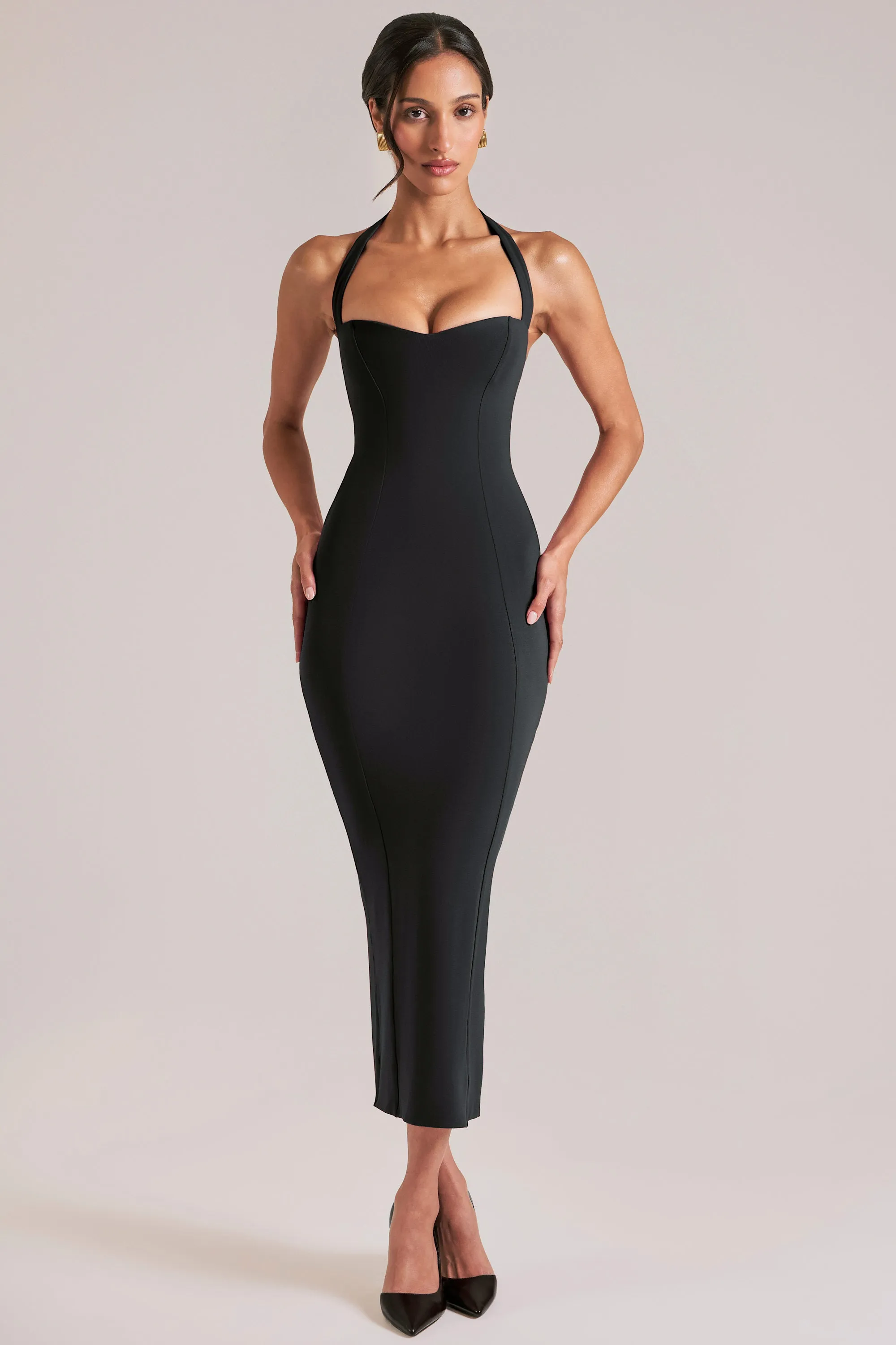Halterneck Midaxi Dress in Black sold by Oh Polly
