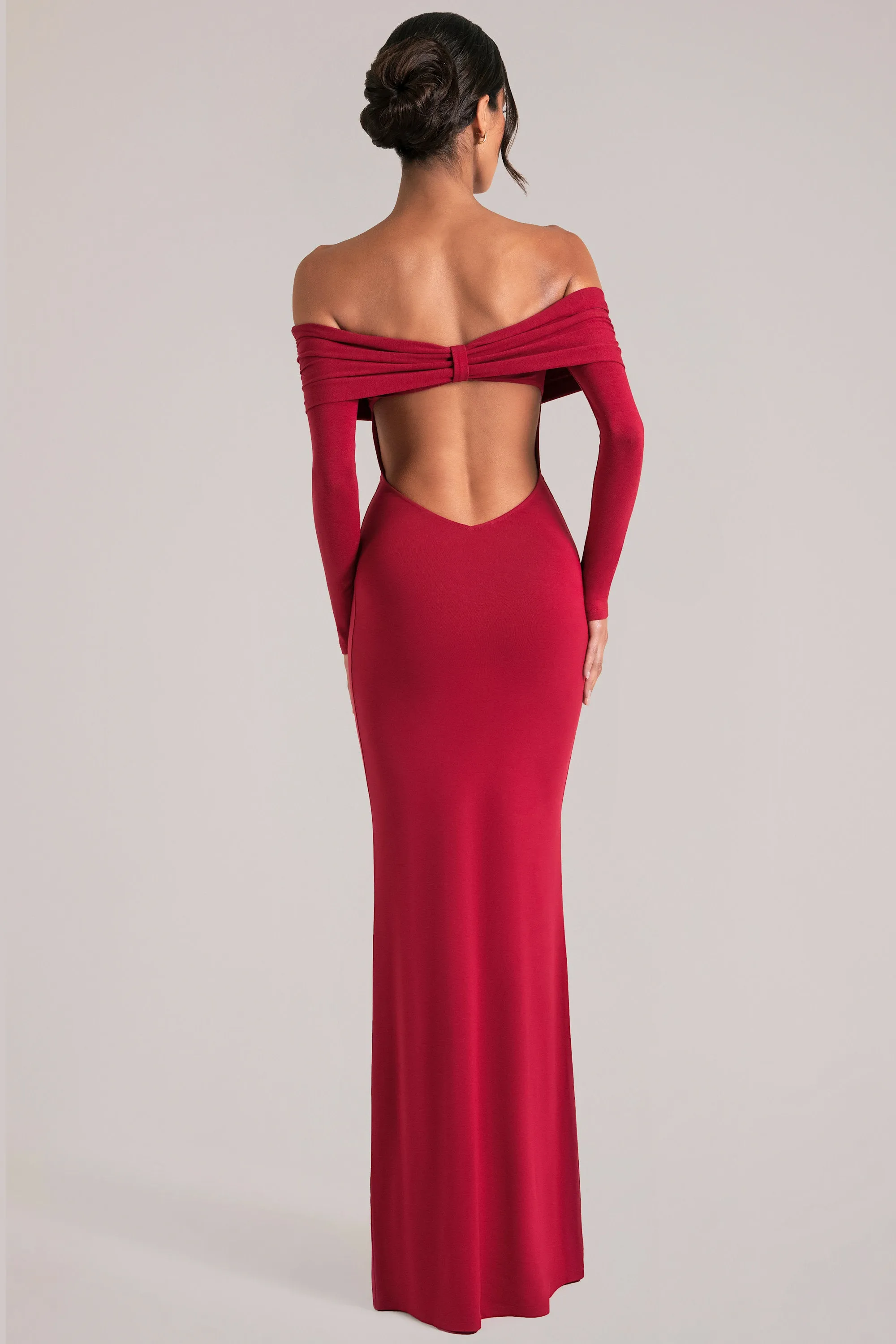 Off-Shoulder Long-Sleeve Maxi Dress in Cherry Red sold by Oh Polly product image thumbnail 2
