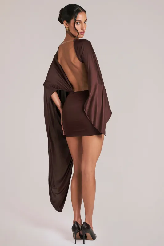 Draped Cape Mini Dress  in Chocolate Brown sold by Oh Polly