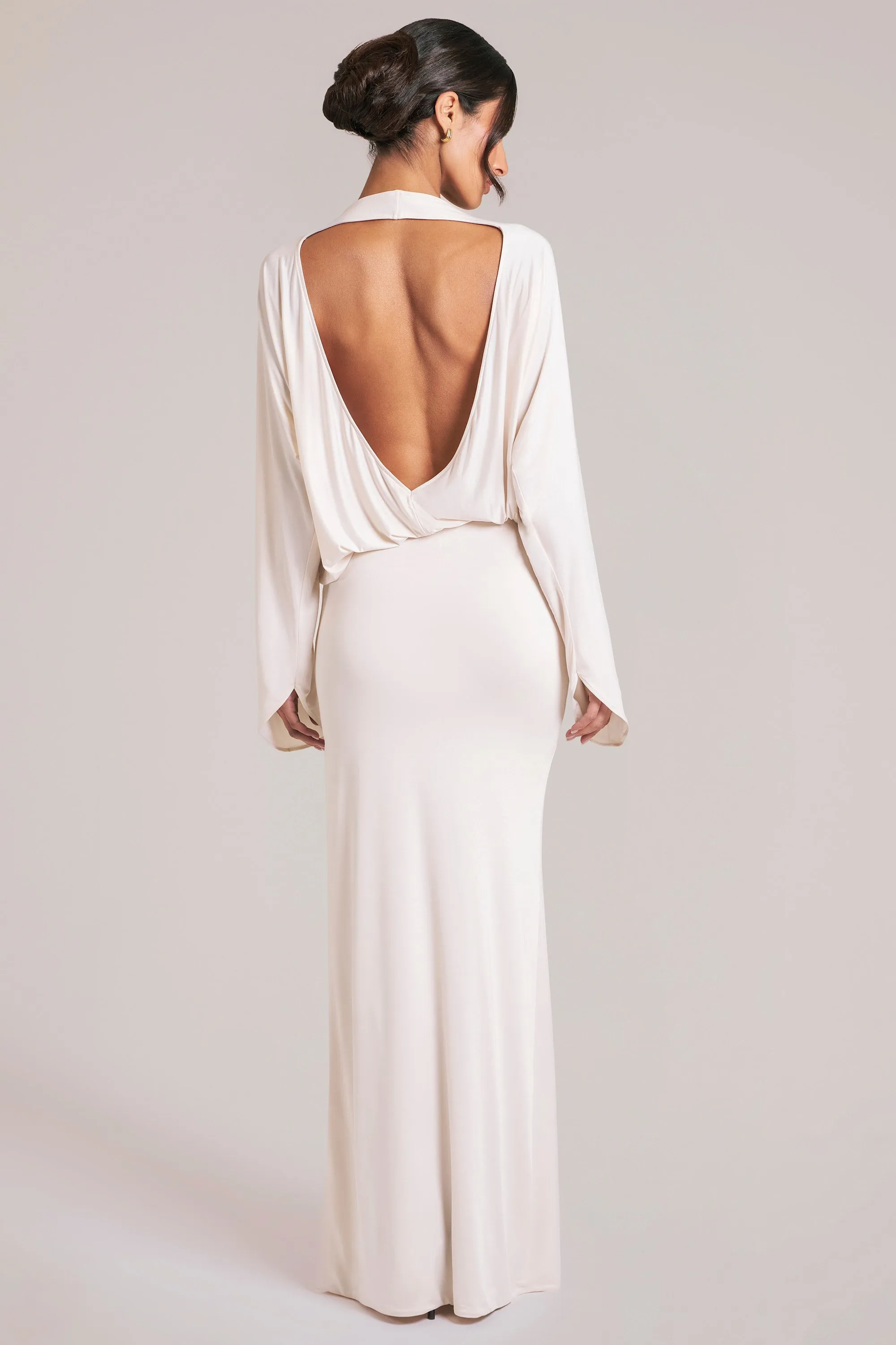 Long-Sleeve Draped Maxi Dress in Ivory sold by Oh Polly product image thumbnail 5