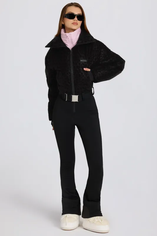 Waterproof Belted Layered Ski Suit in Black Leopard sold by Oh Polly