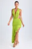 Asymmetric Cut-Out Halterneck Midaxi Dress in Lime Green sold by Oh Polly