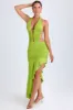 Asymmetric Cut-Out Halterneck Midaxi Dress in Lime Green sold by Oh Polly